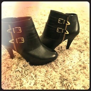 Black and gold bootie boots